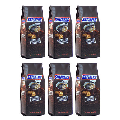 Snickers Caramel, Peanuts, Nougat & Chocolate Ground Coffee, 10 oz bag, 6-pack