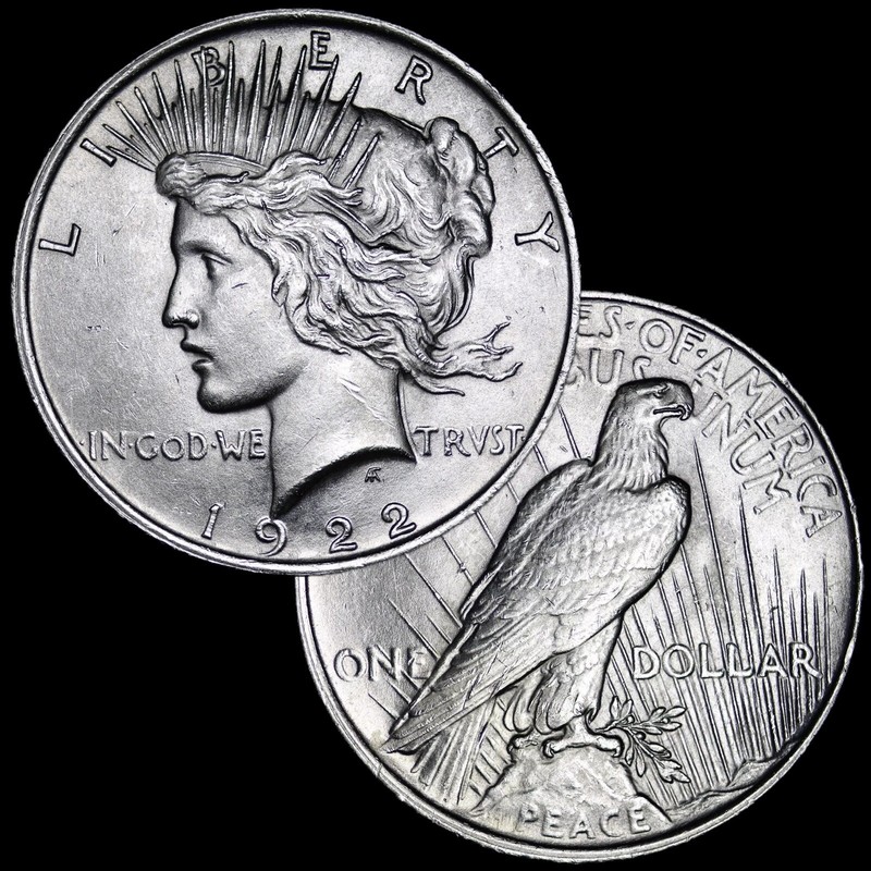 1) Brilliant AU/Uncirculated $1 1922 PEACE US Silver Dollar