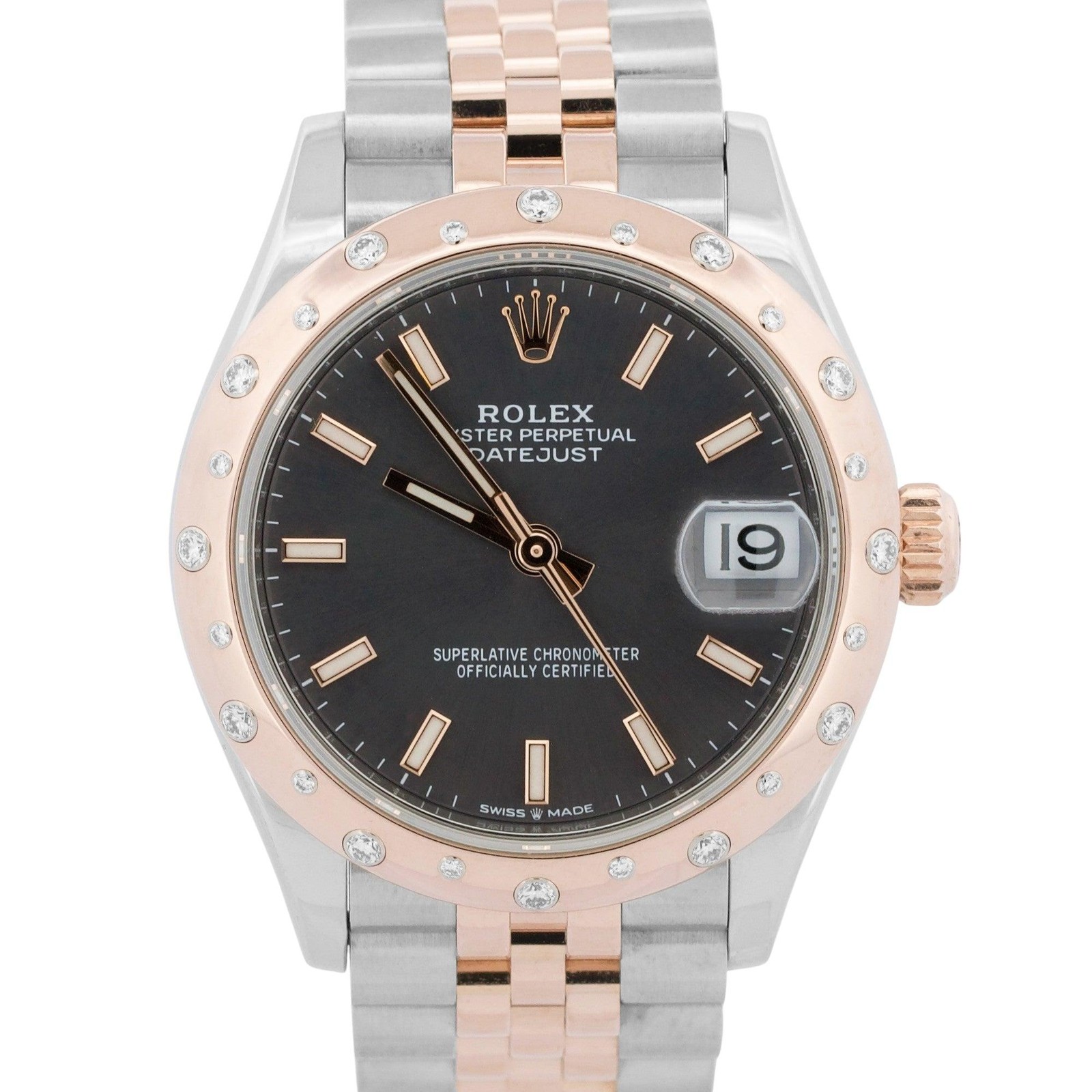 Rolex DateJust RHODIUM DIAMOND 31mm 18k Rose Gold Steel JUBILEE 278341RBR Watch