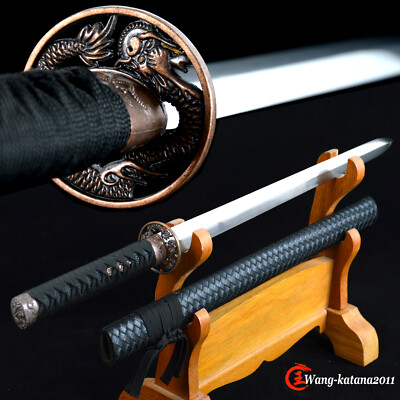 Black Double Edged Ninjato Japanese Samurai Sharp Straight Ninja Practise Sword 