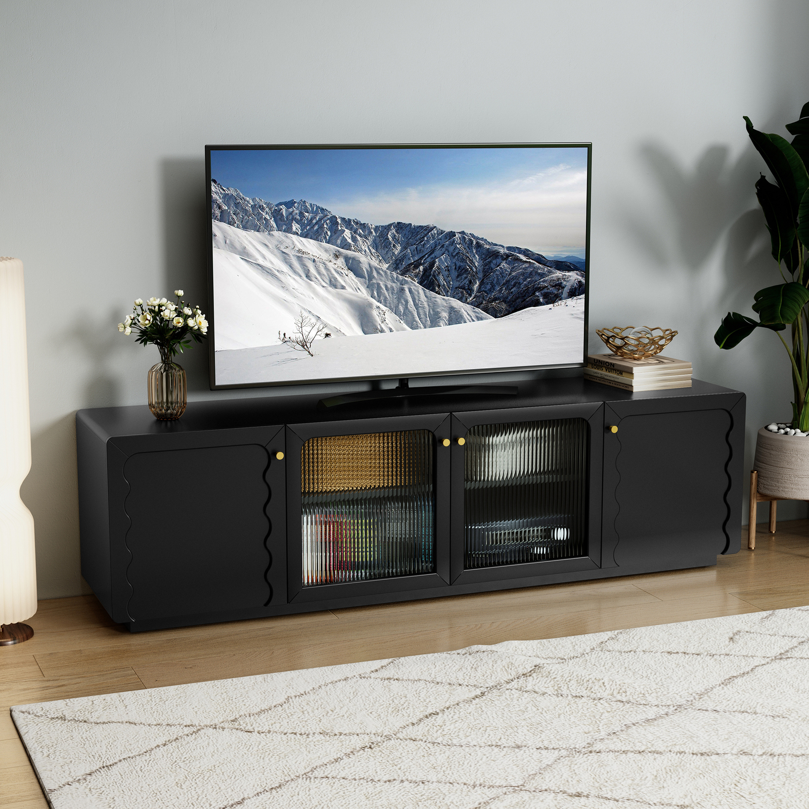 For Tvs Up To 75" Media Console Table With Storage Shelf 2 G
