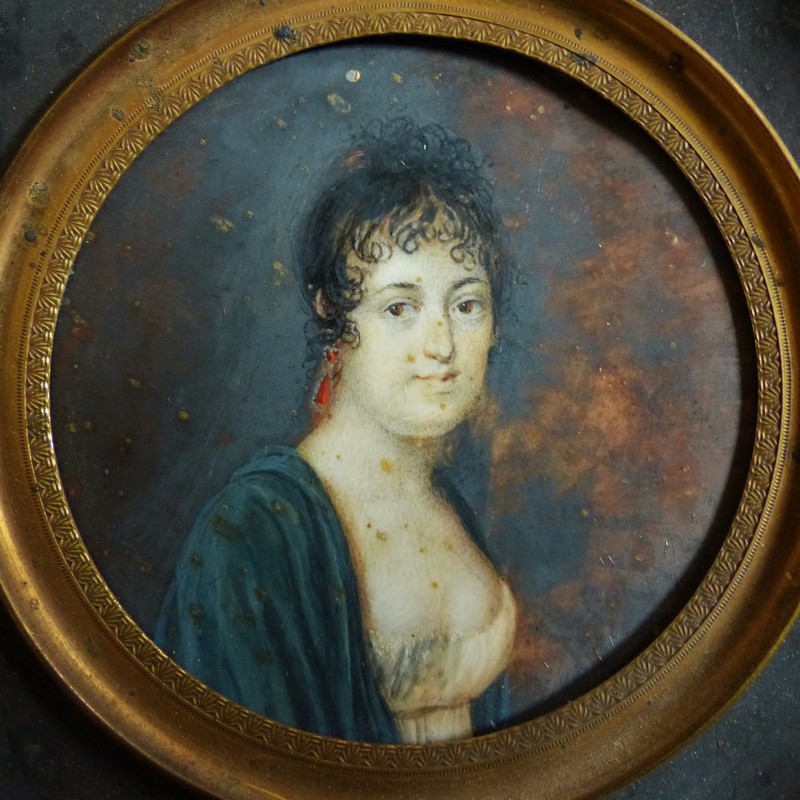 Belle Peinture Miniature DÃ©But XixÃ¨Me Portrait D'Une Dame De Qualite 1820'S6