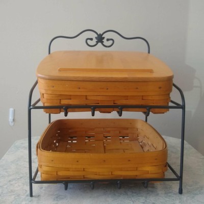 2 Tier Paper Tray Stand With 2 Baskets And 1 Lid