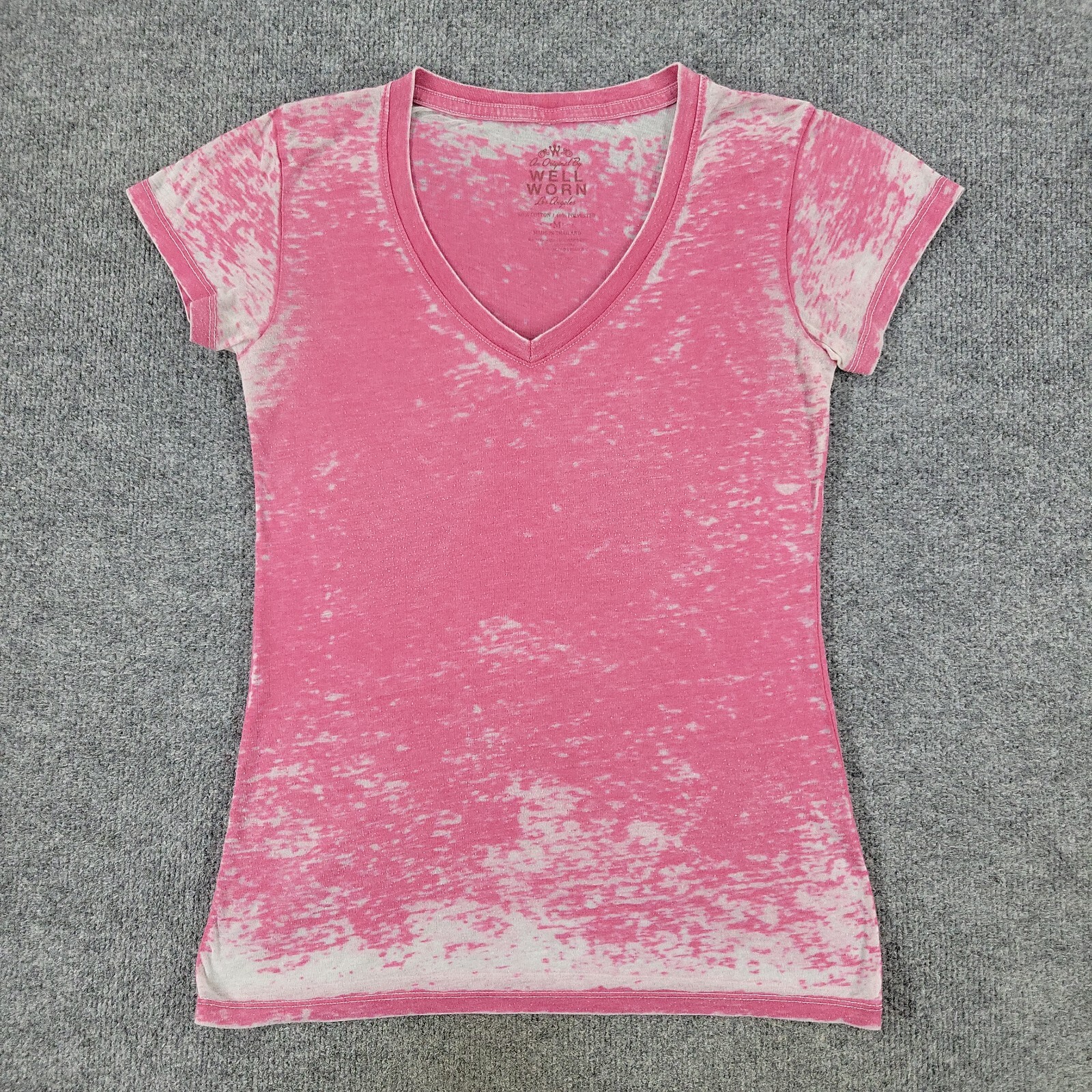 Well Worn Shirt Women Medium Pink V-Neck Short Sleeve Top
