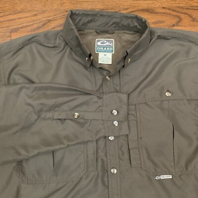 Drake Waterfowl Shirt Mens Medium Brown Vented Long Sleeve Fishing Outdoors