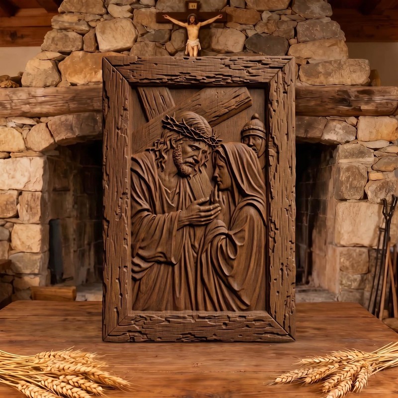 Virgin Mary Supports Jesus Wood Carved Handmade Christian Icon | Byzantine Decor