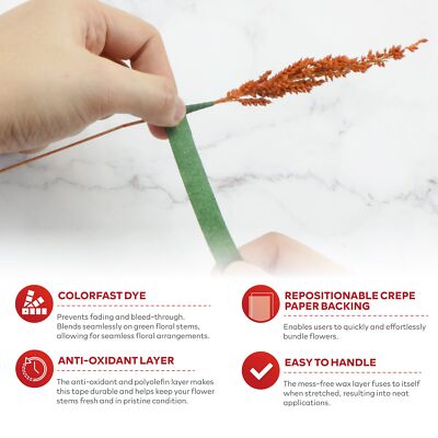 XFasten Wide Floral Tapes for Bouquet 1/2-Inch x 30 Yards - Dark Green (2-Pac...