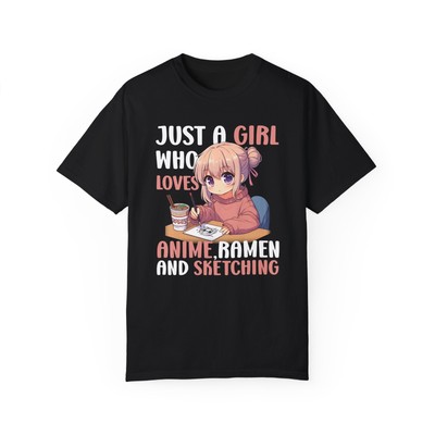 Just a Girl Who Loves Anime Ramen and Sketching Graphic Printed Cotton T-Shirt