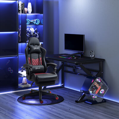 Adjustable High Back Gaming Chair Racing Office Recliner w/ Footrest, Pillow