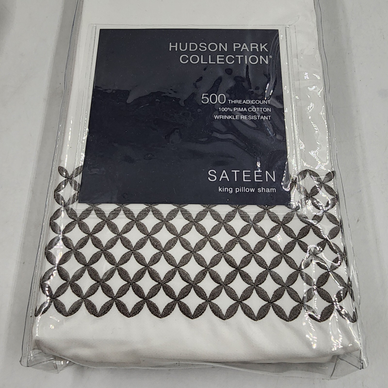 Hudson Park Collection 500TC Embroidered Geo King Sham 20x36in Charcoal/White - Picture 6 of 13
