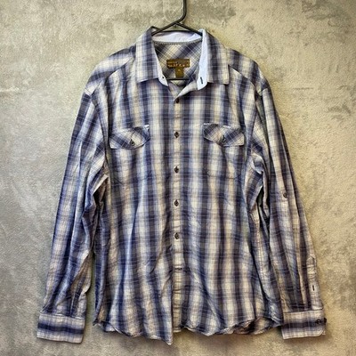 Pronto Uomo Blue Plaid Button Down Shirt Mens XL Long Sleeve Roll Tab Cotton