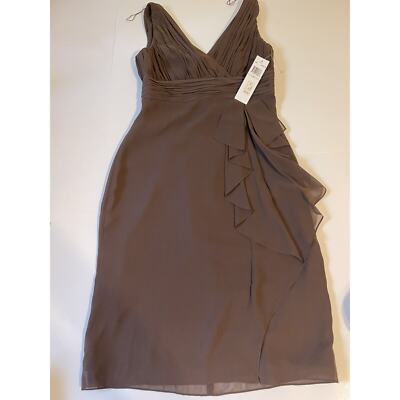 Donna Morgan Brown Silk Dress Size 4 V Neck Knee Length Formal