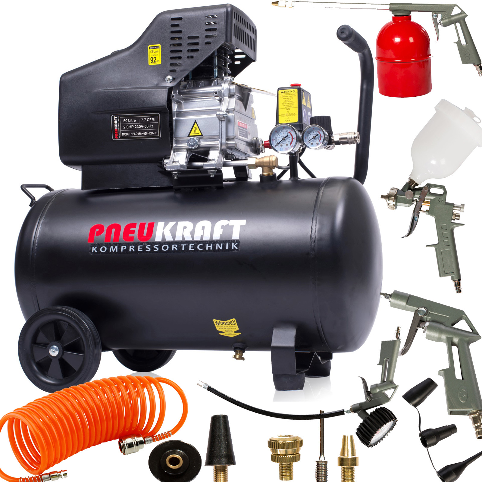 Druckluftkompressor 50L Pneukraft Kompressor mit 13 tlg Druckluft Zubehör Set