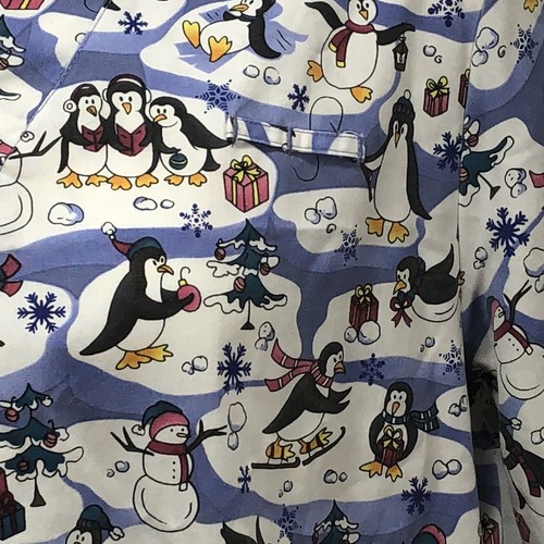 Scrub Top Christmas Penguins Women Large Two Front Pockets Scrubstar