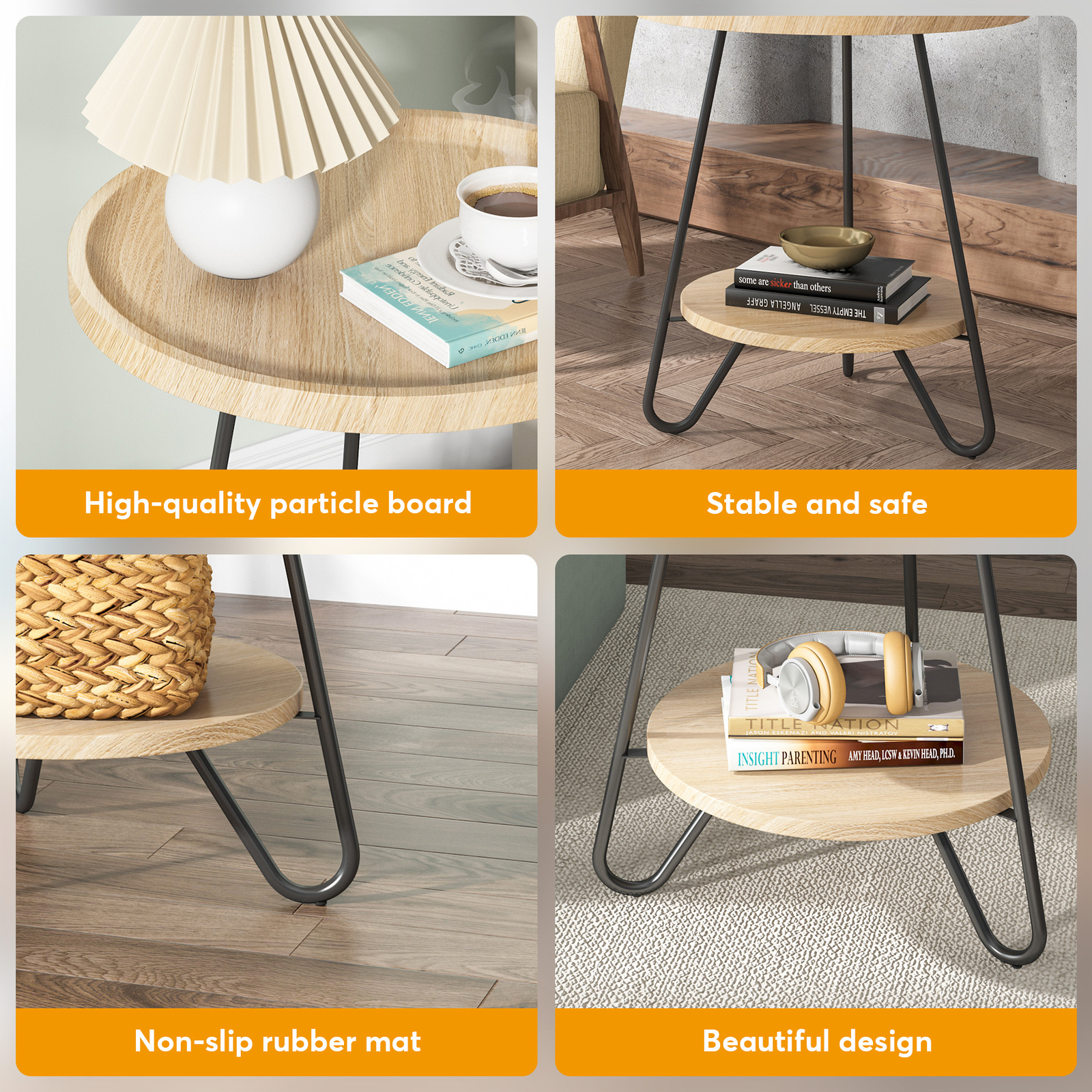 Tribesigns 2-Tier Modern Round Side End Table w/ Storage for