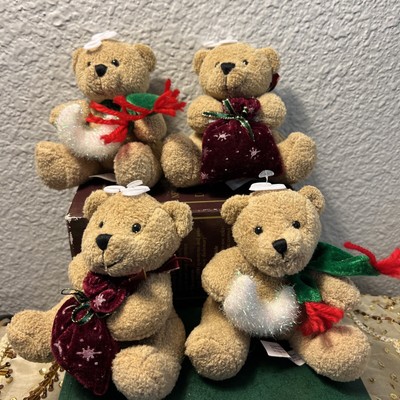 Emrad Creations Brown Bears Plush Lot Of 4 Christmas 4.5 H Scarf-bag-moon New