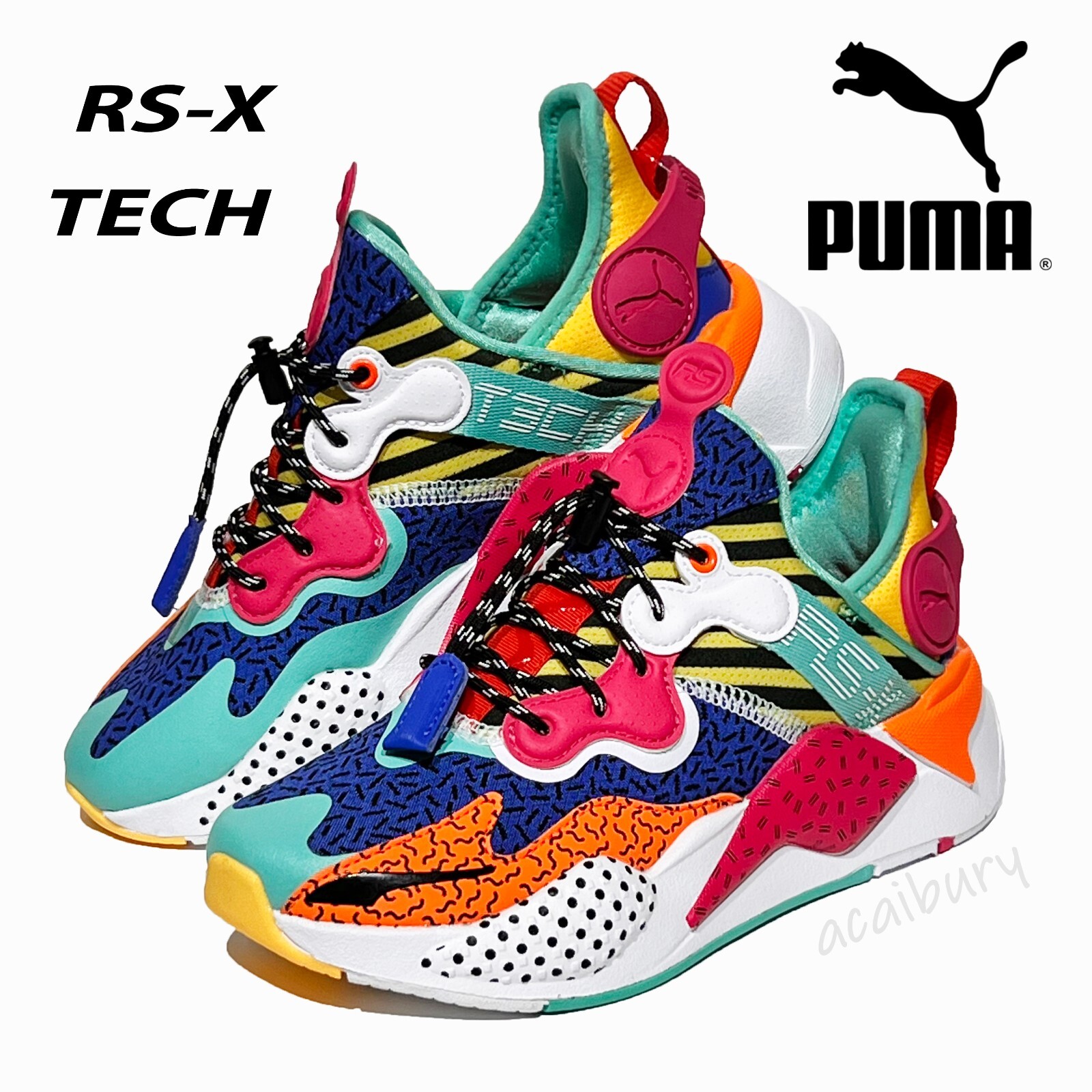 New Puma RS-X Tech Running Sneaker Bright Multicolor w Patterns Retro 80s Look New Puma RS-X Tech Running Sneaker Bright Multicolor w Patterns Retro 80s Look