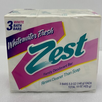 VTG 1997 ZEST Whitewater Fresh Deodorant Soap 3x Bath 5 Oz Bars SEALED NOS HTF