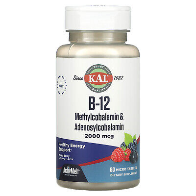 B-12 Метилкобаламин и аденозилкобаламин, смесь ягод, 2000 мкг, 60 микро