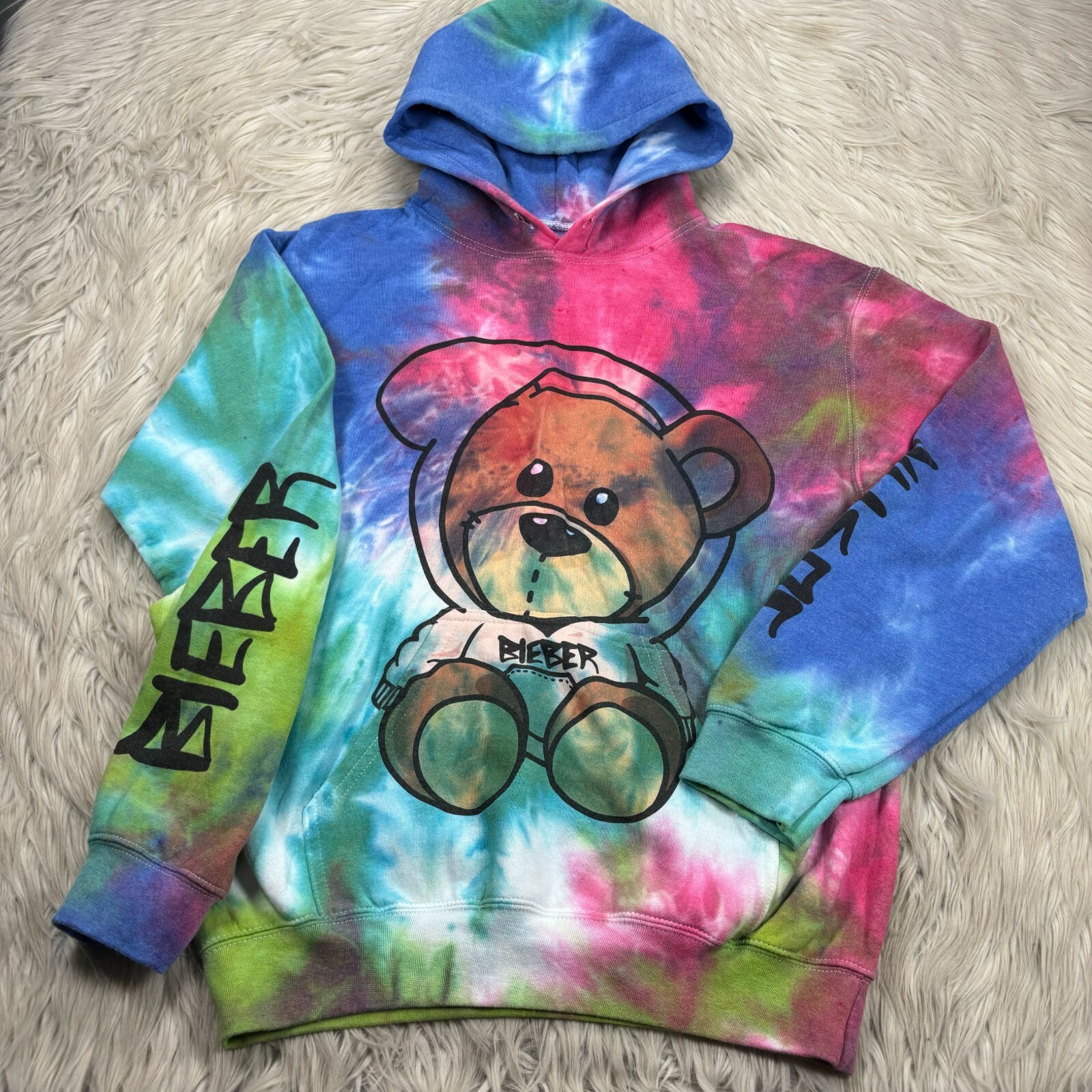 Changes Men's Unisex S Rainbow Tie Dye Bieber Bear Baby Picture Hoodie |  eBay