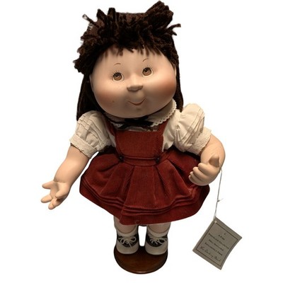 1995 Cabbage Patch Kids Danbury Mint Porcelain Doll Brown Yarn Hair Corduroy