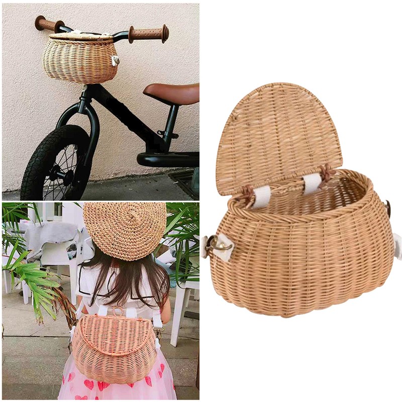 Front Handle Basket, Wicker Hand-woven Bicycle Storage Baske