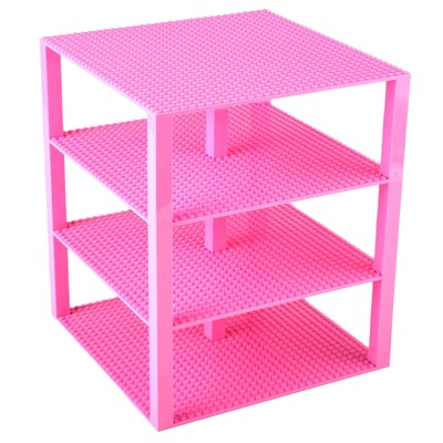 4 Pack Stackable Baseplates 10x10 in, 32x32 Studs, 4 Plates & 30 Stackers, Pink