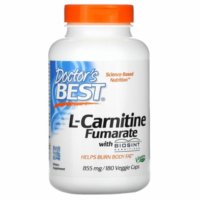 Doctor s Best Best L-карнитин фумарат 855 мг 180 вегетарианских капсул без глютена,