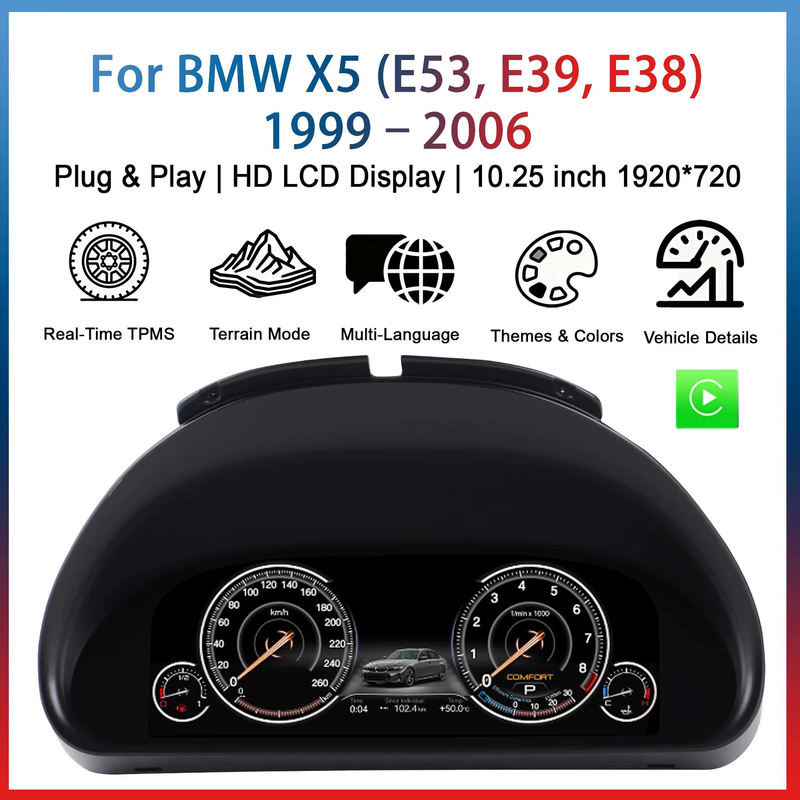 Digital instrument cluster for BMW X5 E53,E39,E38 1999-2006 Wireless CarPlay Odo