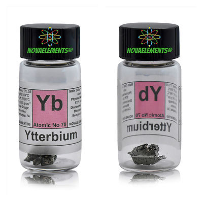 1 gram 99.95% Ytterbium metal element 70 Yb sample piece in labeled glass vial
