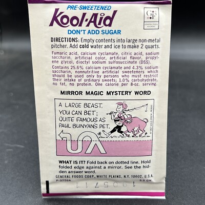 Vintage Packet Kool-Aid RASPBERRY IMITATION FLAVOR BUGS BUNNY mystery word OX