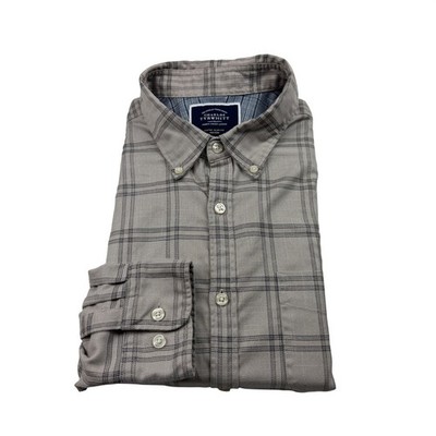 Charles Tyrwhitt Mens Gray Plaid Extra Slim Fit Non-Iron Cotton Shirt Size L