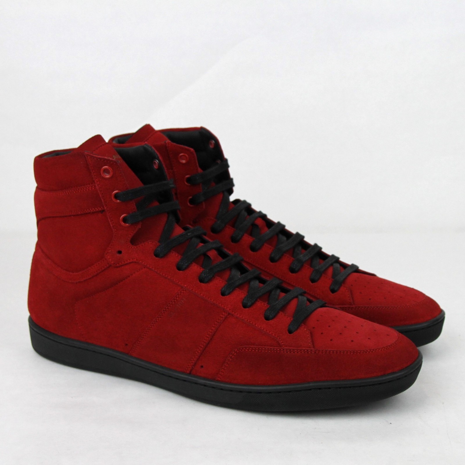 Pre-owned Saint Laurent Men's Red Suede Hi Top Sneakers It 49 / Us 16 418026 6422