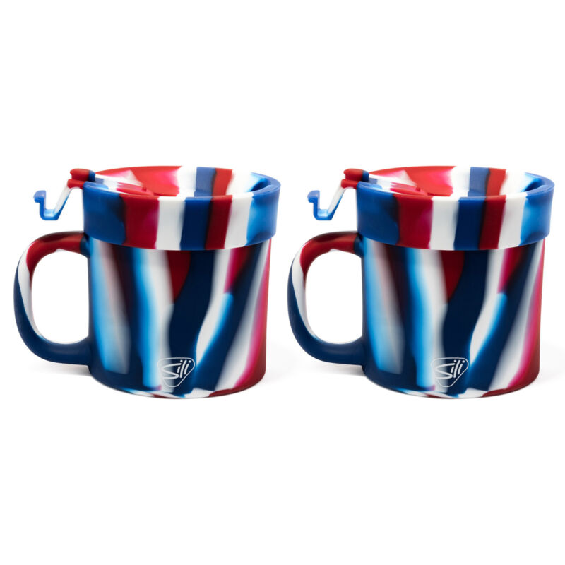 2 Pack 16oz Silicone Coffee Mug W/ Lid, The Patriot (Red, White, Blue)