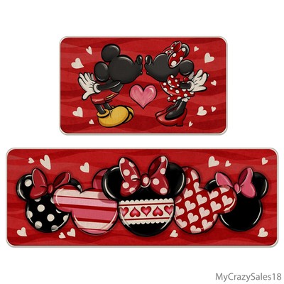 Tailus Valentine's Day Red Black Kitchen Rugs Set of 2, 