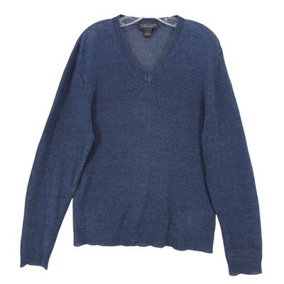 BLOOMINGDALE'S Men's Blue Pullover Sweater 100% Linen V-neck Size LARGE