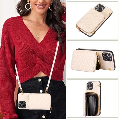 For Various Phone Leather Wallet Case Card Bag Stand +Strap Purse Women Cover