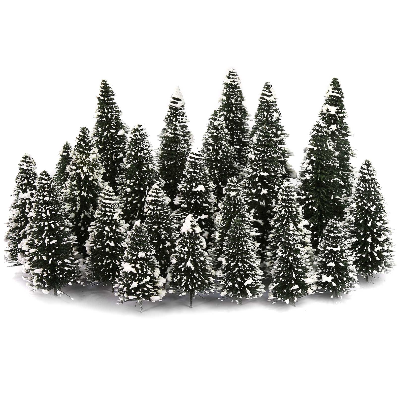 40pcs Miniature Winter Scene Model Snowy Pine Trees Deep Green HO O N Z Scale