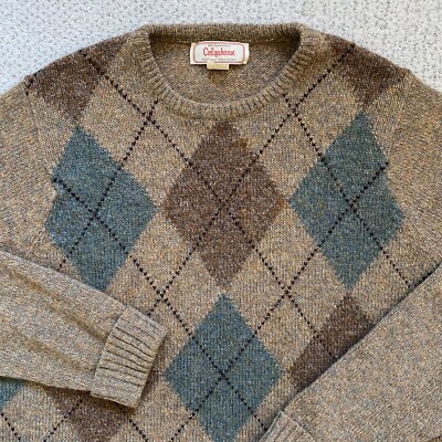 Vintage 60s Colquhoun XXL 100% Shetland Wool Argyle Sweater Scotland