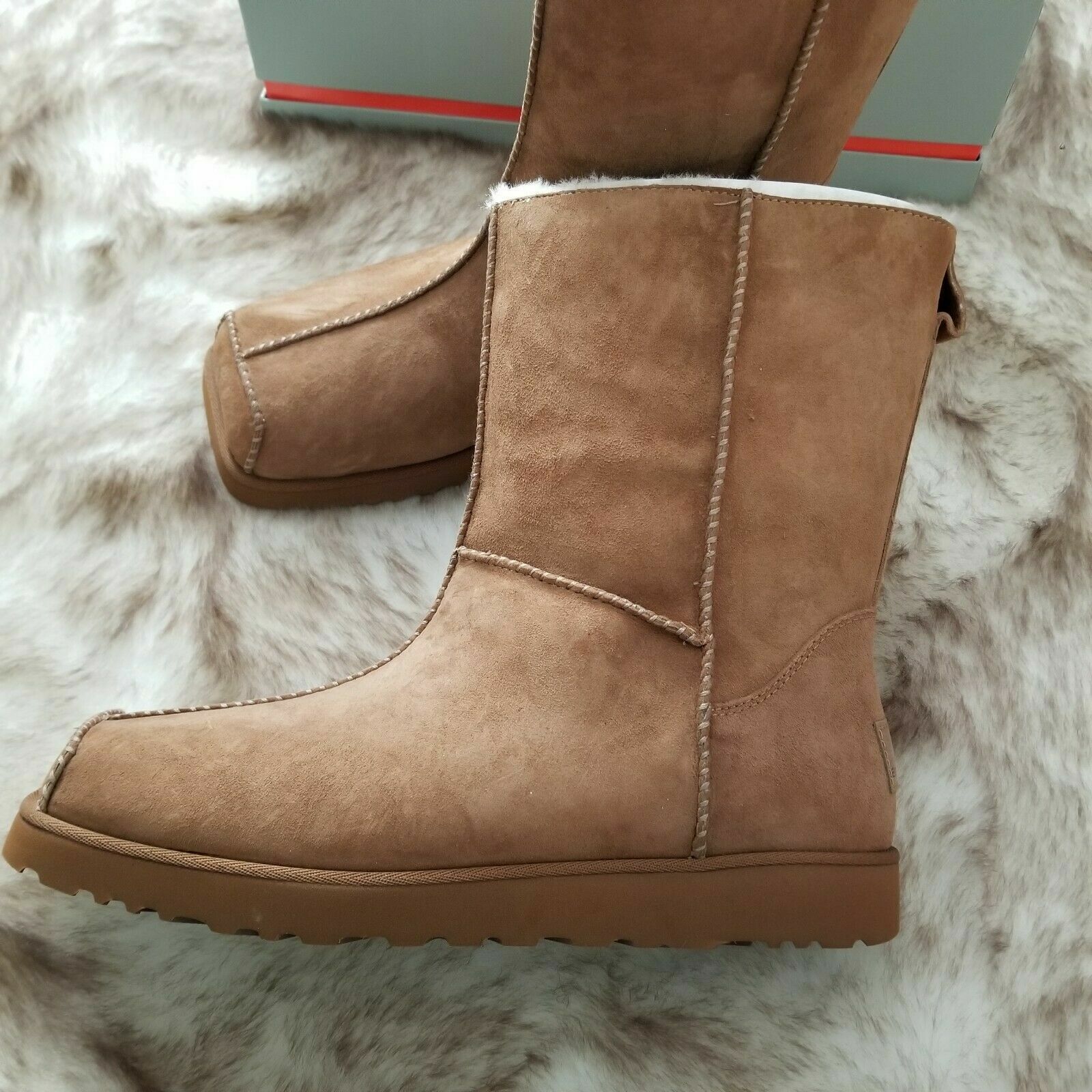 Pre-owned Ugg X Eckhaus Latta Men's Square Toe Shearling Boots Brown Select Size Msrp $525