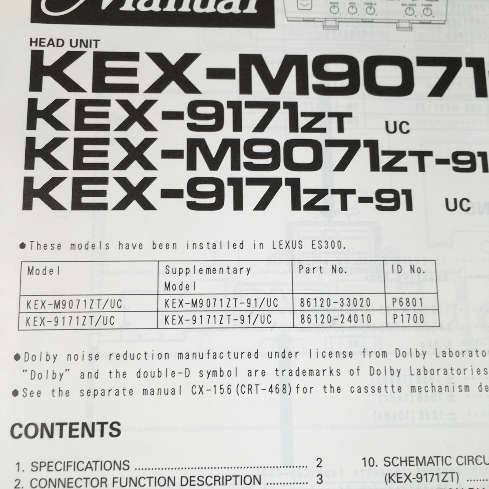 Pioneer Service Manual CRT1414 KEX-M9071ZT -9171ZT (installed in Lexus ES300)
