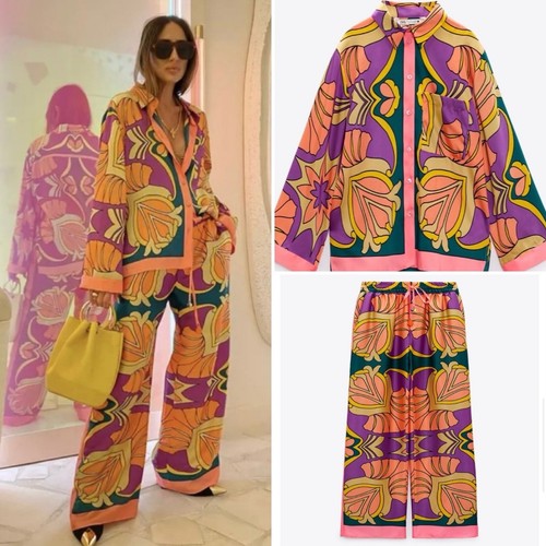 ZARA - ✨タイムセール中✨ 日本未発売 Jus d'orange 花柄 セットアップ ZARA ✨BLOGGERS FAV Colorful Printed Satin Pajama Style Set