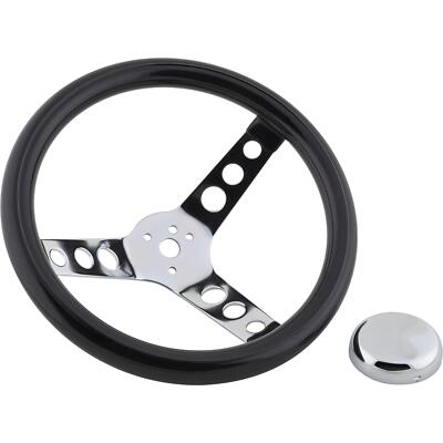 Speedway Motors Classic 12" Inch Black 3 Spoke Chrome Steering Wheel with Holes