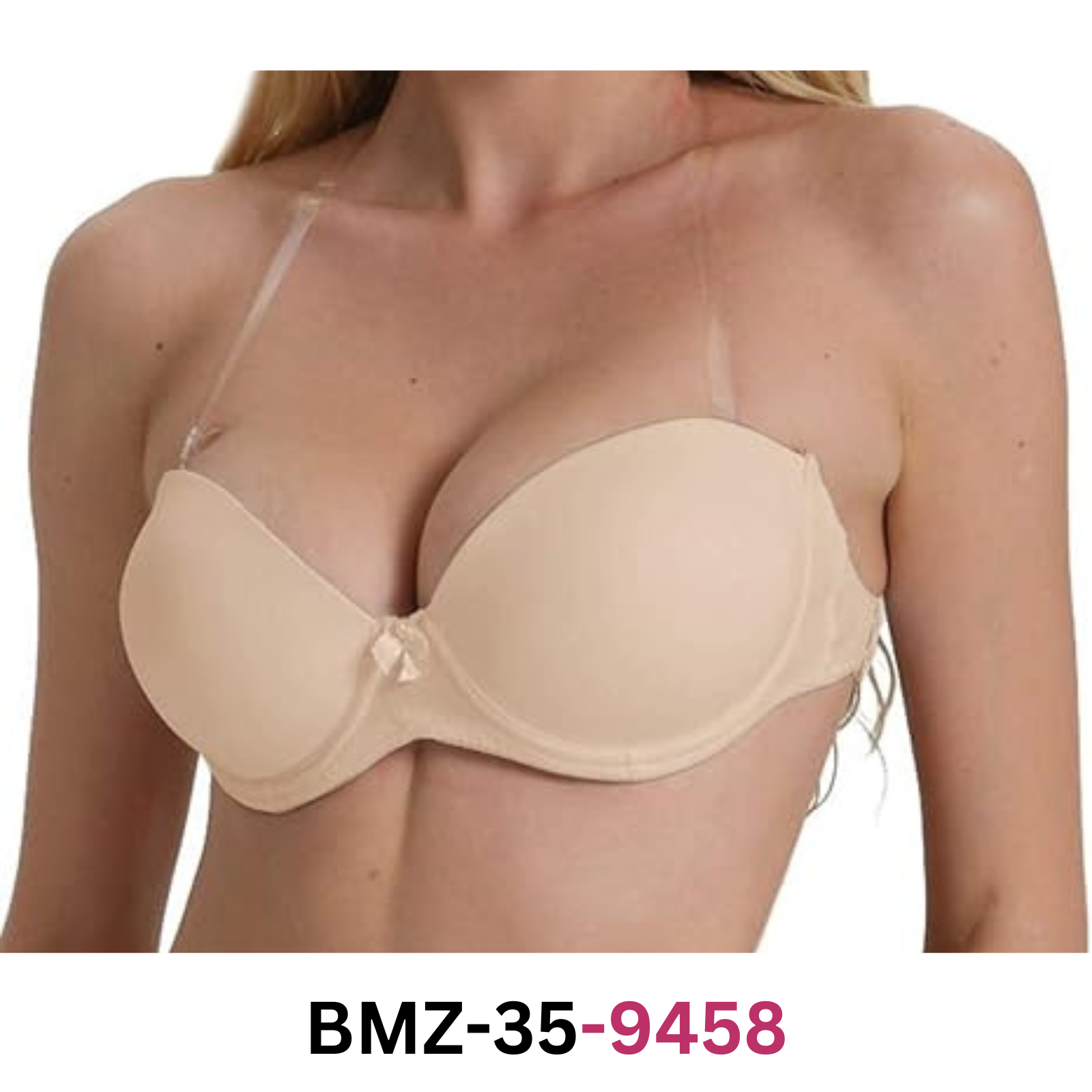 Strapless Bra- Clear Back Invisible Strap Push Up Padded Underwire Backless, 32A