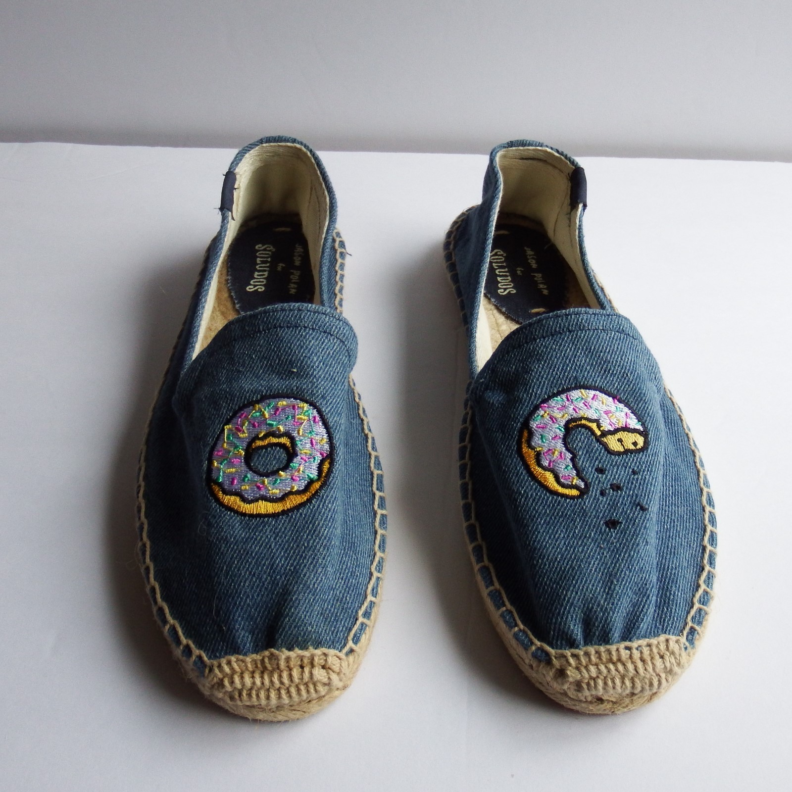 Jason Polan For Soludos Sz 7 Womens Denim Espadrille Dounut Design