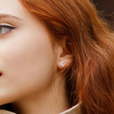 Pre-owned Amour Oval-cut Morganite And 1/10 Ct Tw Diamond Halo Earrings In 10k Rose Gold In Check Description