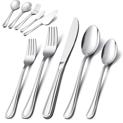 65-Piece Silverware Set with Serving Utensil, Stainless Stee