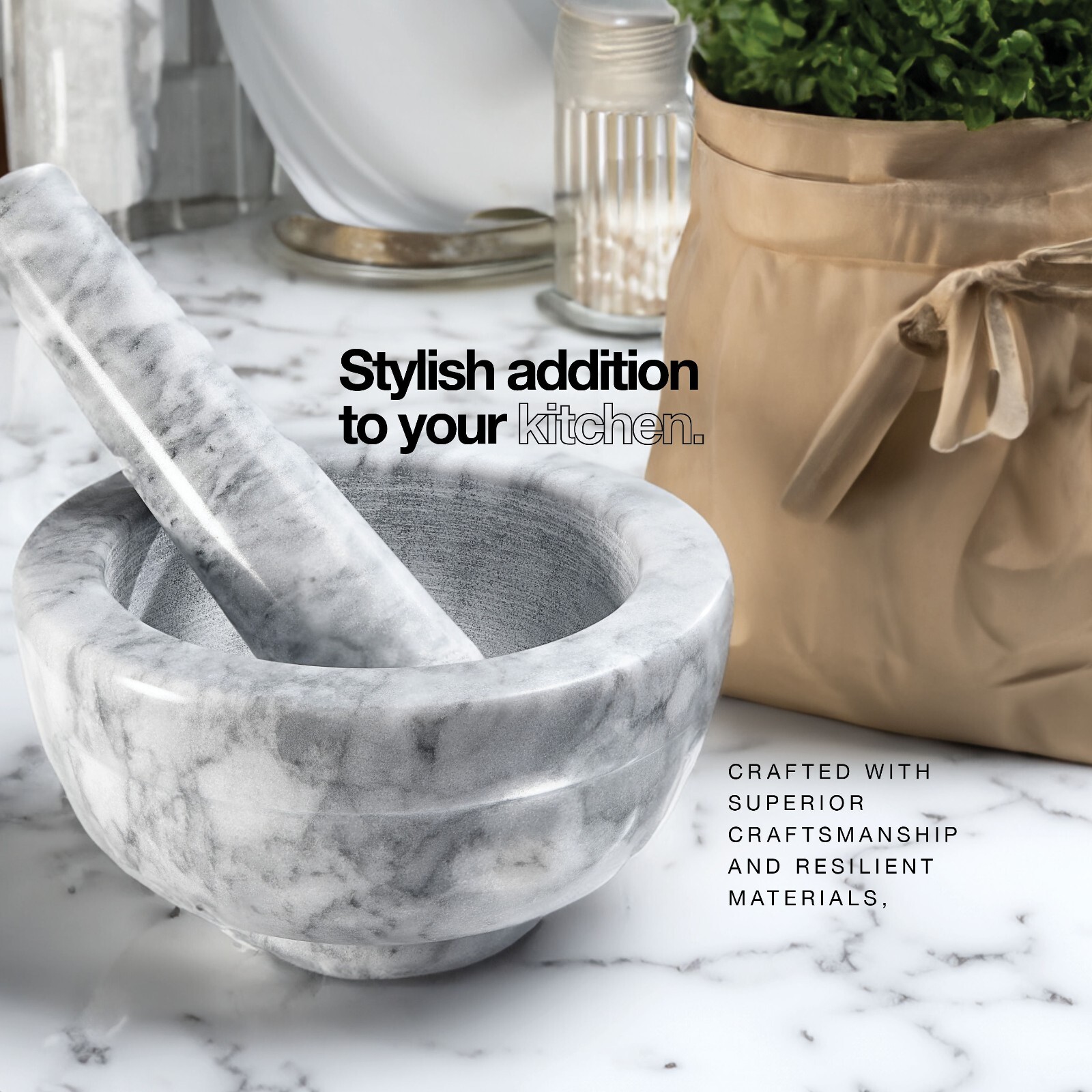 Mortar And Pestle Set Marble Grey 3.75 Inches Diameter
