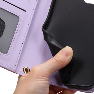 For iPhone 15 Pro Max 14 13 12 11 XR Flip Folio Card Wallet Women Crossbody Case