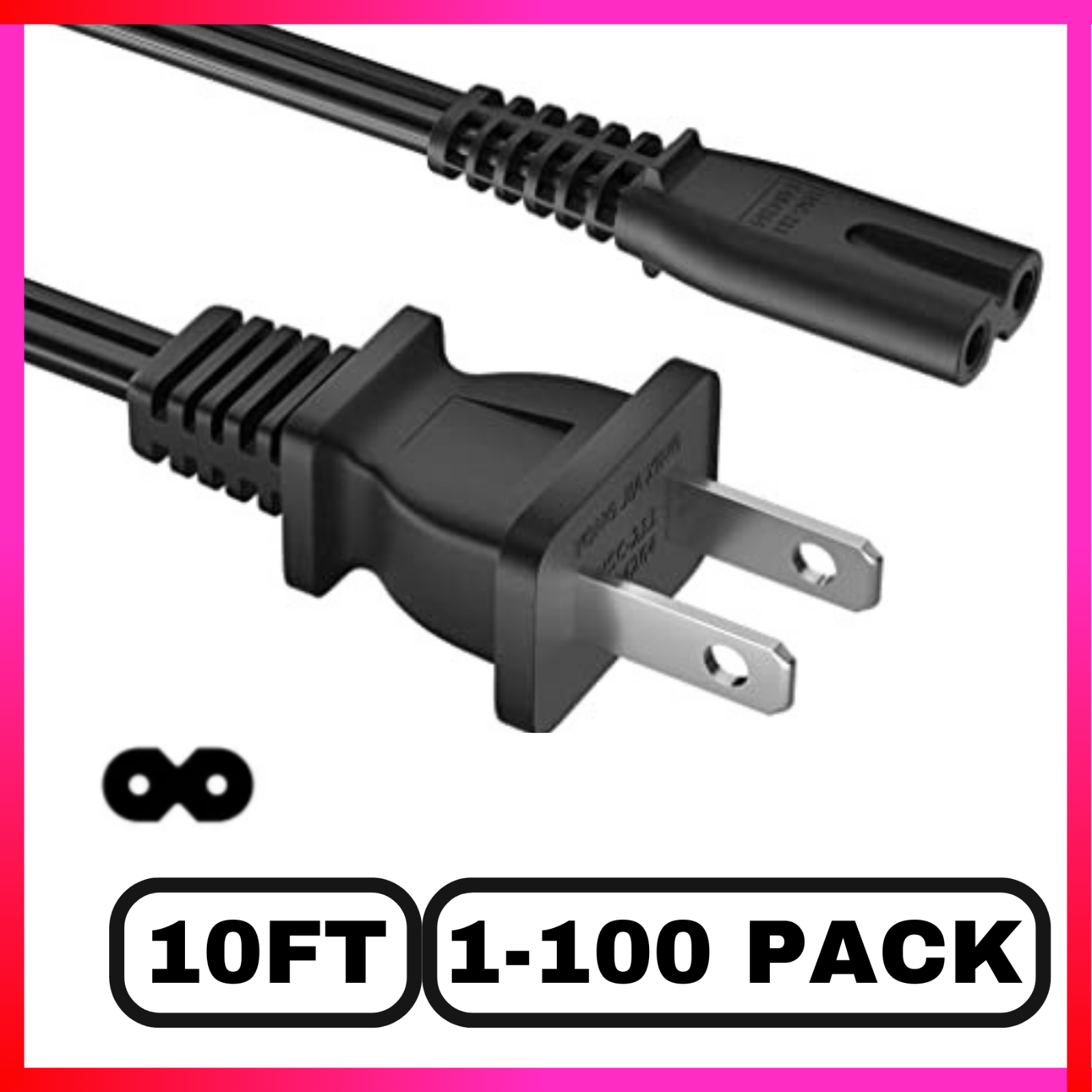 Long 10FT TV Power Cord for Samsung TCL Hisense Universal AC Cable 2 Prong LOT